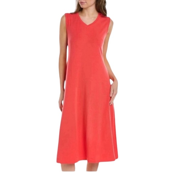 Eileen Fisher Tencel Midi Dress Red Swing Stretchy Jersey Bohemian Minimalist XL - Picture 1 of 16